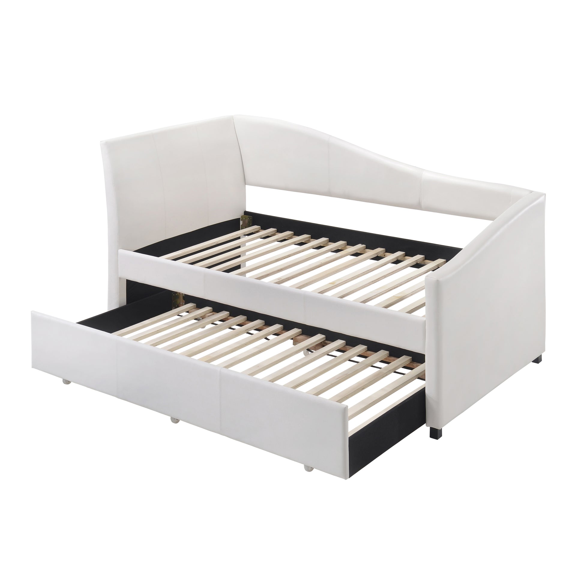 White Twin Upholstered Daybed With Trundle Box Spring Not Required Twin White Wood White Faux Leather