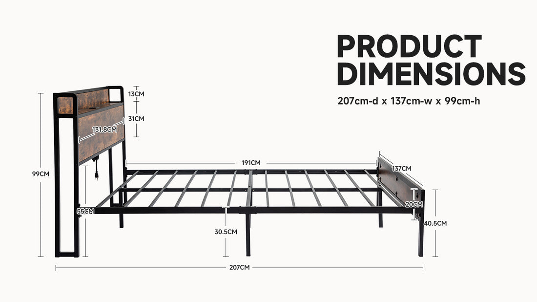 Black Full Metal Bed Frame With Wooden Headboard And And Footboard And Iron Slats, Rustic Bed Base, Heavy Duty Platform Bed Frame, 12 Inch Underbed Storage No Springs Required Box Spring Required Full Black Dark Walnut Metal Brown Bedroom