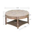 Large Round Ottoman Coffee Table 2 Tier Oversized Button Tufted Ottoman With Wooden Shelf Storage Farmhouse Upholstered Coffee Table Living Room Footstool Ottoman Linen Light Gray Brown Wood Primary Living Space Medium Soft Wood Round Linen Mdf