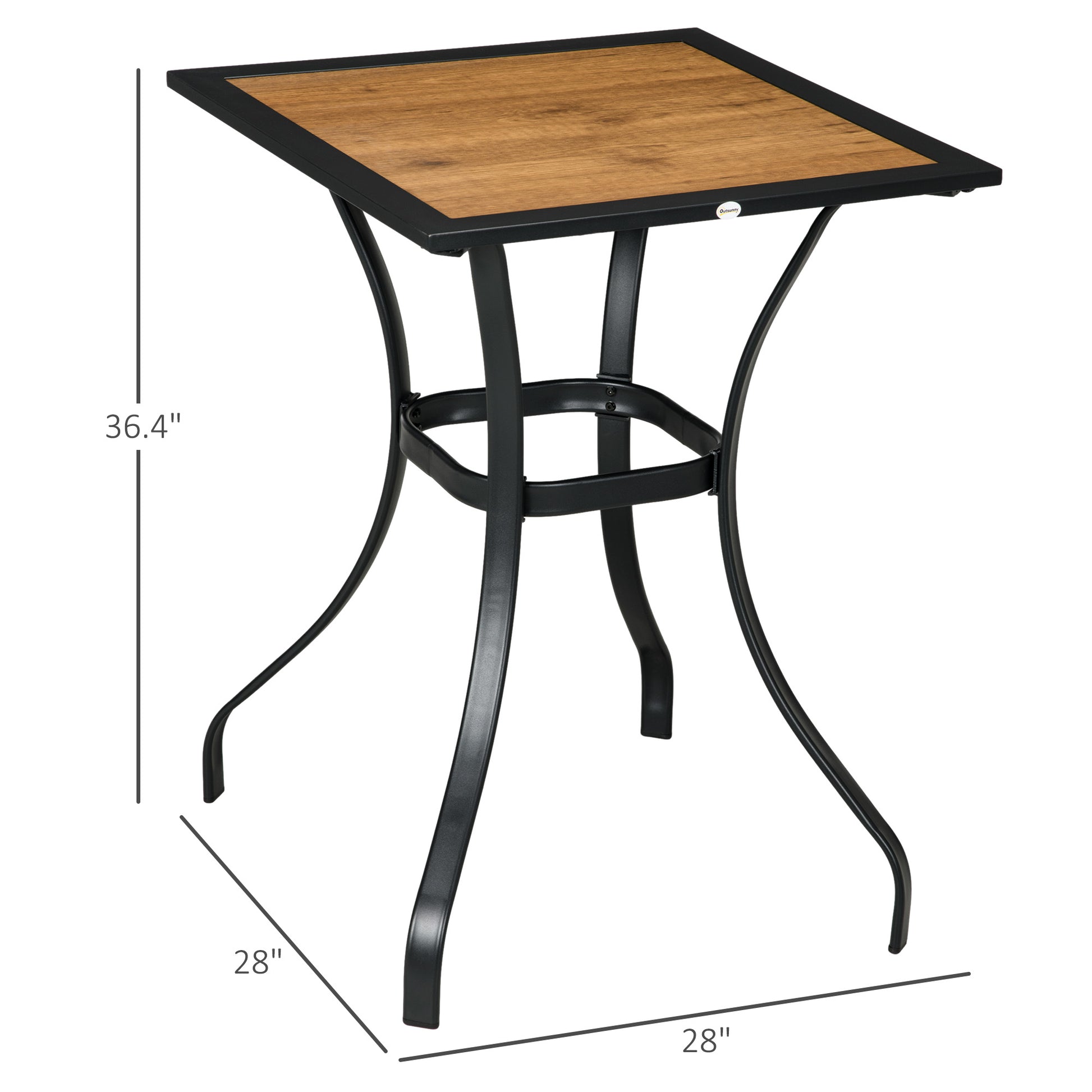 Outsunny 28" Outdoor Dining Table, Faux Wood Patio Furniture, Square Wood Like Garden Table With Water Safe Design For Deck, Backyard, Lawn, Brown Brown Steel