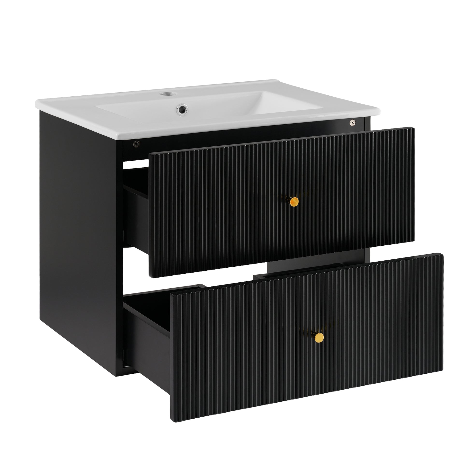 24 Inch Wall Mounted Bathroom Vanity With 2 Drawers Ideal For Small Bathrooms Black Bathroom Mdf