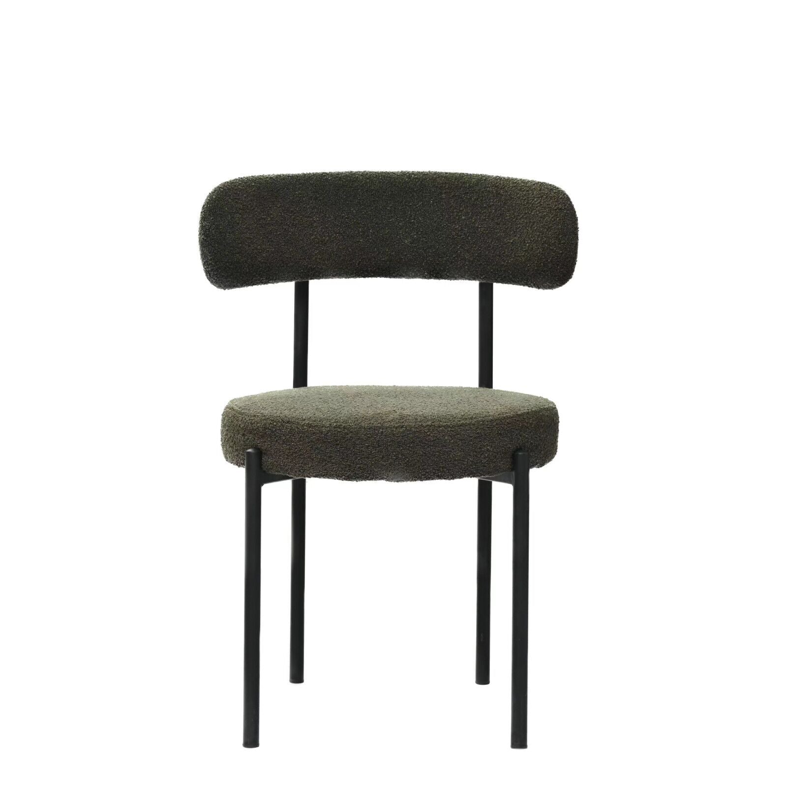 Green Boucle Dining Chairs Set Of 2,Mid Century Modern Curved Backrest Chair,Round Upholstered Kitchen Chairs Metal Green Dining Room Round Modern Dining Chairs Velvet