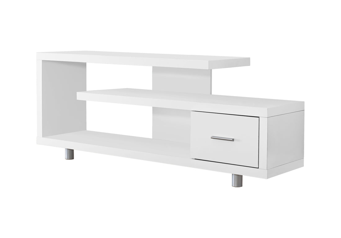 Tv Stand, 60 Inch, Console, Media Entertainment Center, Storage Cabinet, Living Room, Bedroom, White Laminate, Contemporary, Modern White 80 89 Inches Particle Board