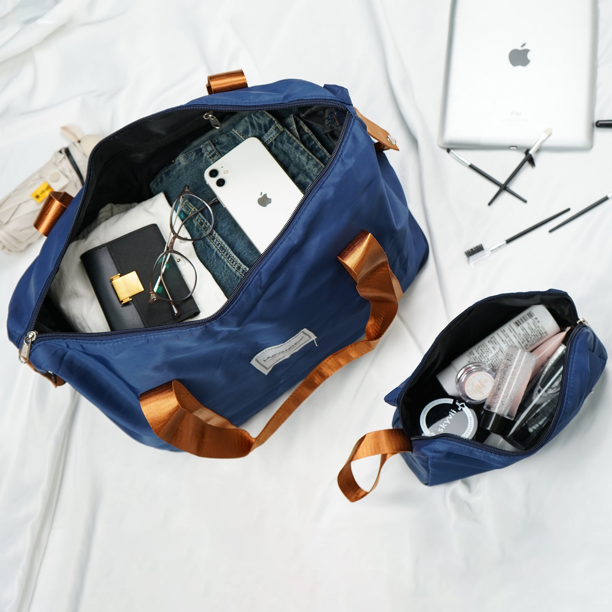 Abs Luggage Sets 6 Pieces, Expandable Suitcase Sets With Duffel Bags, Blue Blue Abs