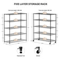 Warehouse, Supermarket,Kitchen,And Other 5 Layer Heavy Duty Adjustable Shelves With Wheels And Adjustable Feet,Each Metal Frame Bearing 300 Pounds. 59.45 