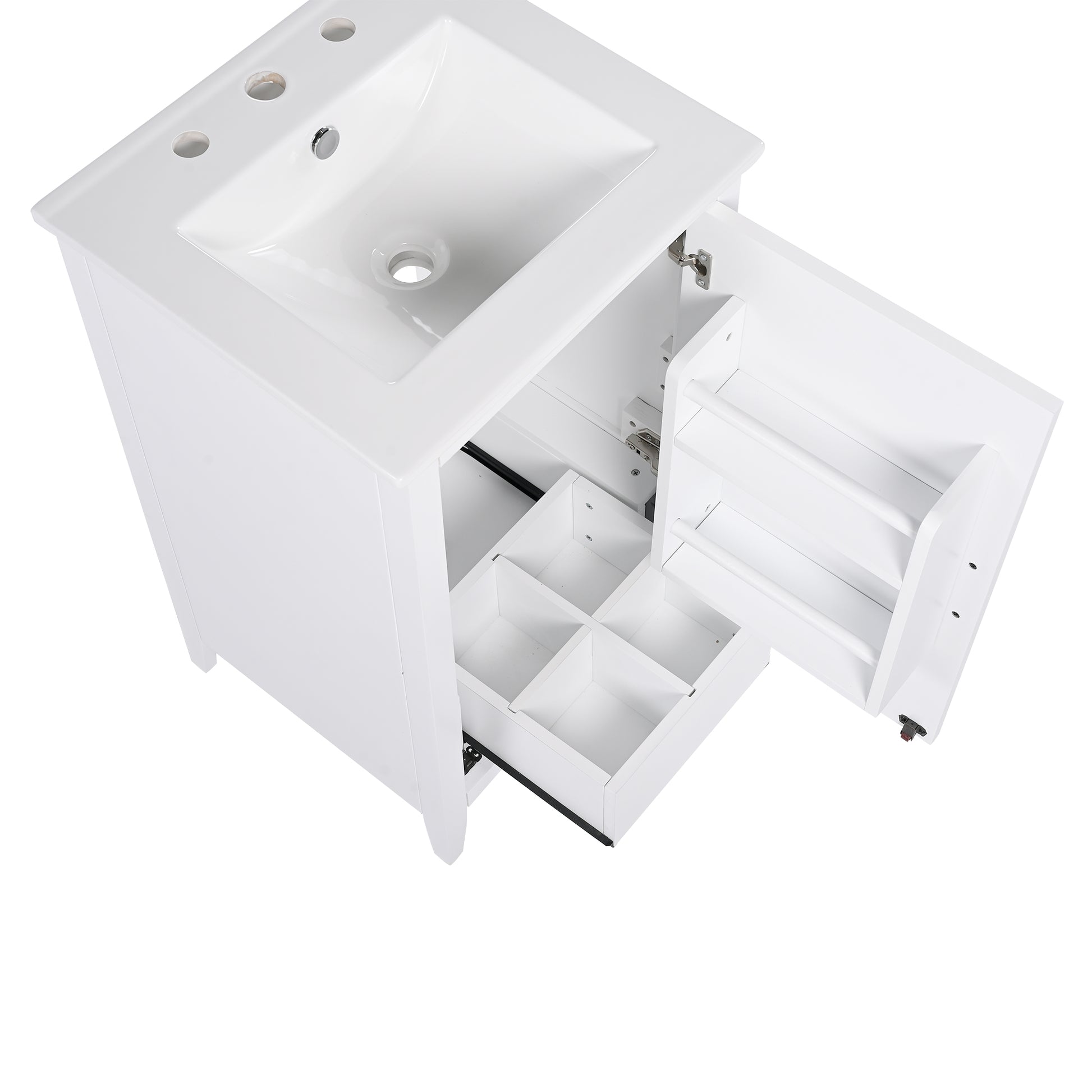 20.3" Bathroom Vanity With Sink, Functional Drawer, Door Shelf, Soft Closing Door, White White Acacia Wood,Ceramic Mdf