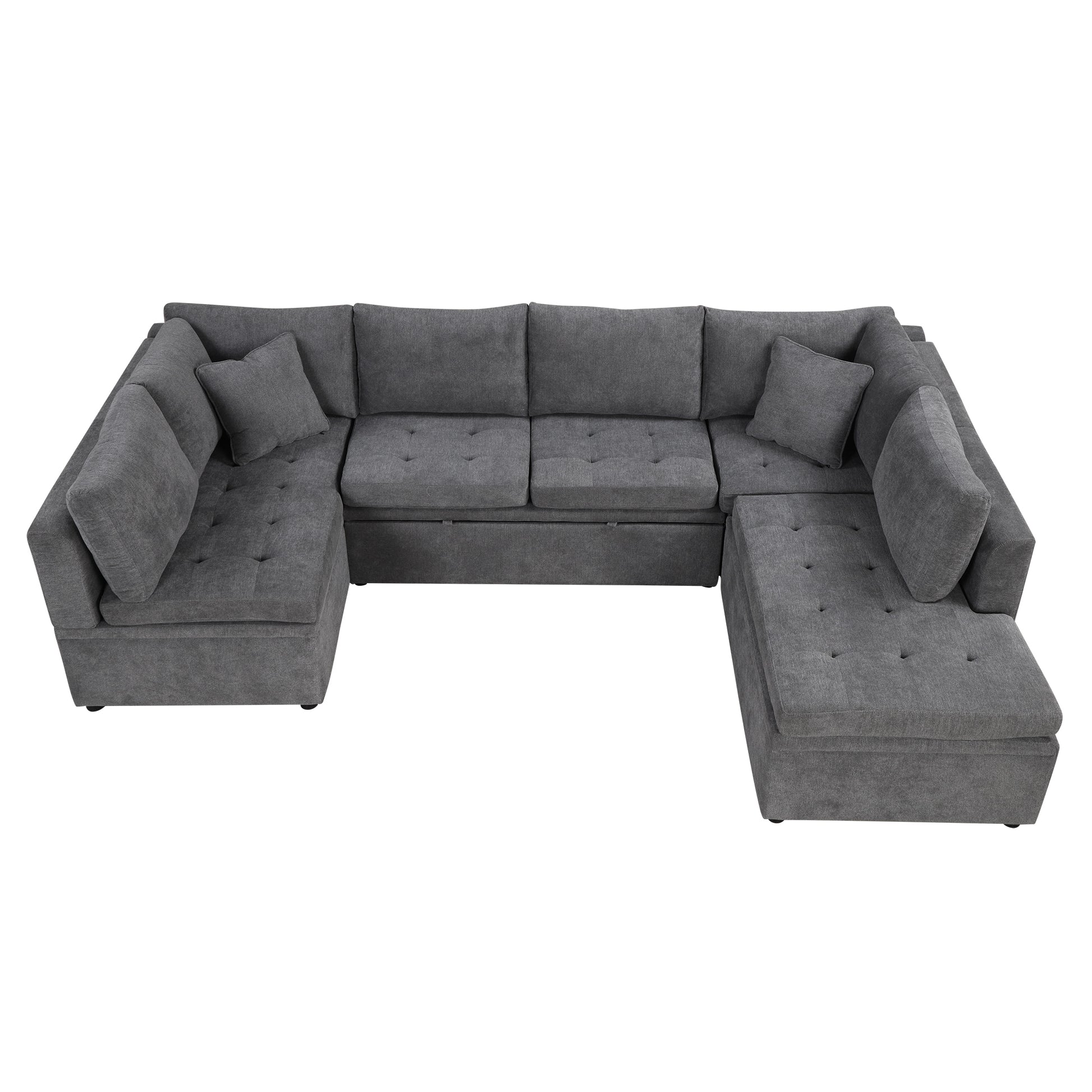 117.3" Oversized Sectional Sofa U Shaped Sofa Couch Pull Out Sofa Bed With Two Throw Pillows For Living Room, Gray Gray Foam Chenille 4 Seat