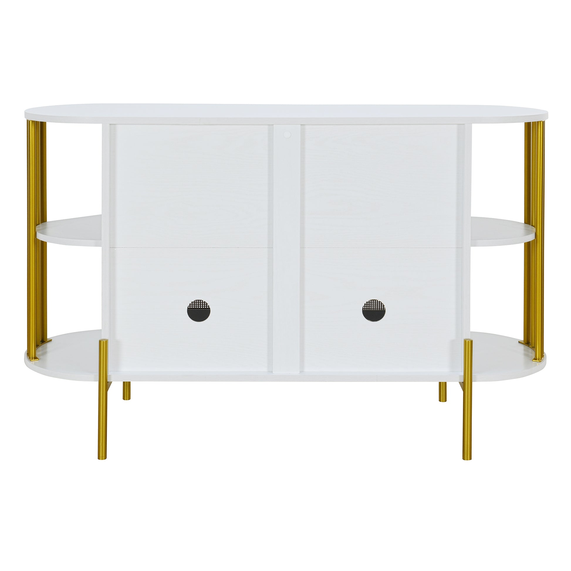 2 Door Elegant Curved Dining Cabinet With Gold Trim And Woven Rattan Doors For Dining Room White White Particle Board