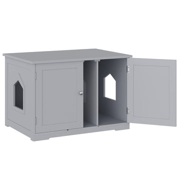 Pawhut Modern Cat Litter Box Enclosure With Adjustable Partition For Customizable Space, Cat Washroom End Table For Indoor Cats With Hidden Storage Cabinet Space, Dark Gray Dark Gray Mdf