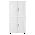 Tall And Wide Bathroom Floor Storage Cabinet, Bathroom Storage Unit, Freestanding Cabinet With 4 Doors, Adjustable Shelves, White White Mdf