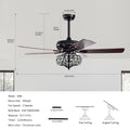 52'' Crystal Shade Ceiling Fan Lamp With Remote Control 3 Speed High, Mid, Low 5 Reversible Blades For Living Room, Dining Room, Bedroom, Family Room,3Pcs*E26 No Include Bulb Matte Black Matte Black American Traditional,Antique,Classic,Contemporary