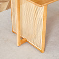 Table And Chair Set, Ancient Style Solid Wood Dining Table, Imitation Rattan Table Legs, Beautiful Simple Solid Wood Dining Chair, Perfect For Dinner, Meetings, Home And Office Decoration Wood Rubber Wood