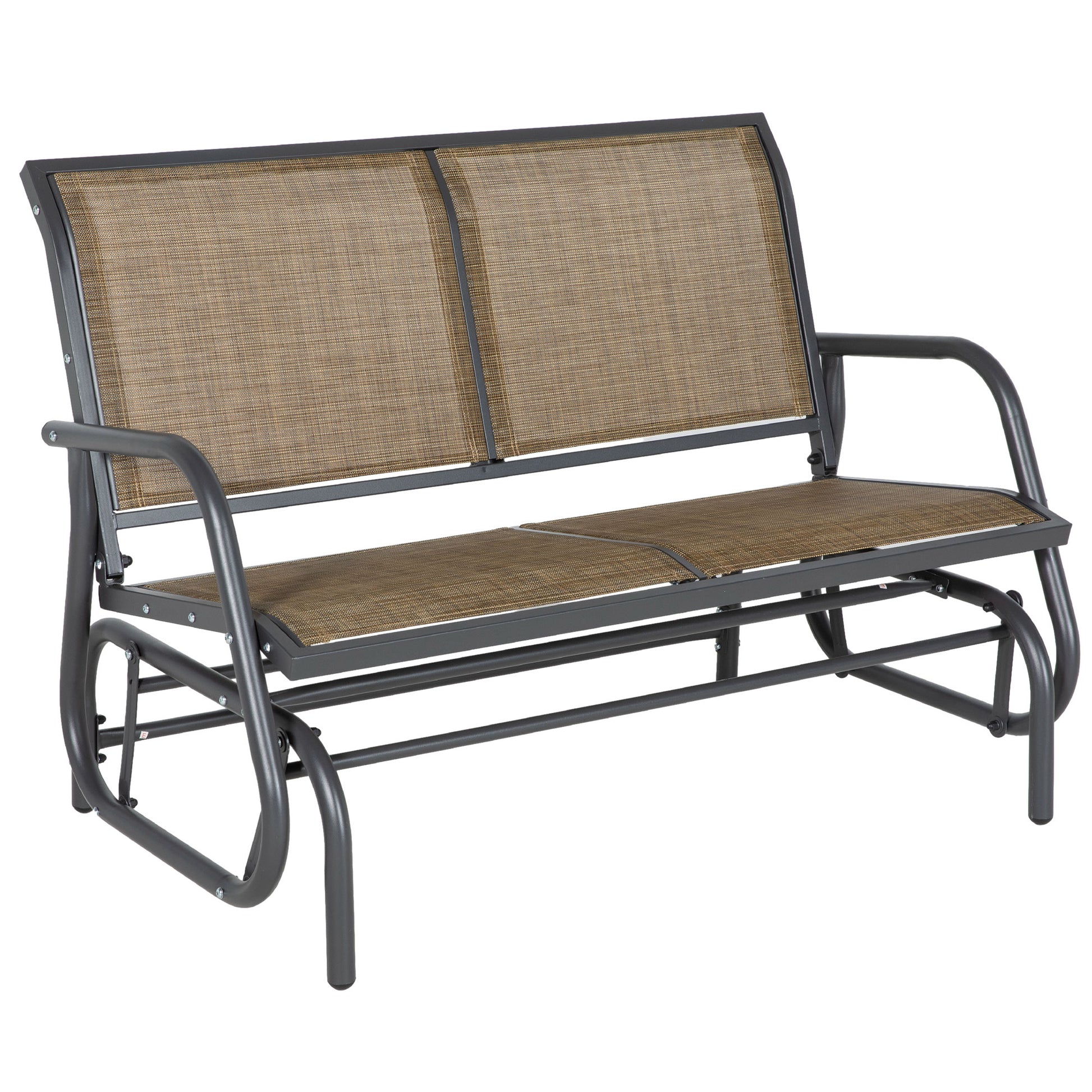 Outsunny 2 Person Outdoor Glider Bench, Patio Double Swing Rocking Chair Loveseat W Powder Coated Steel Frame For Backyard Garden Porch, Light Mixed Brown Brown Steel