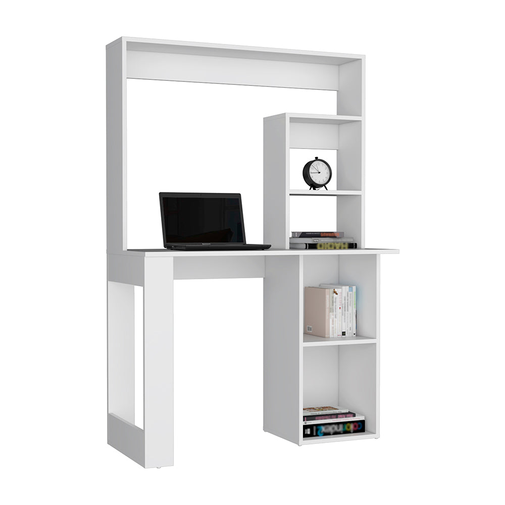 Ethel Writing Computer Desk With Storage Shelves And Hutch, White White Particle Board Particle Board