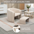 Coolmore Accent Chair With Ottoman, Mid Century Modern Barrel Chair Upholstered Club Tub Round Arms Chair For Living Room Bedroom Office Beige Velvet Beige Foam Velvet