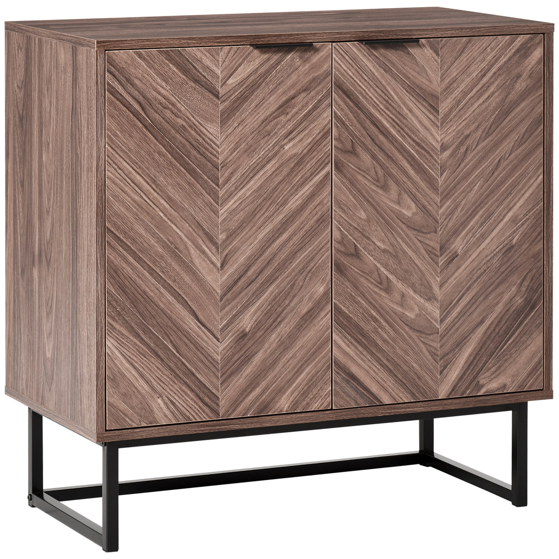 Homcom Sideboard Buffet Cabinet, Chevron Double Door Kitchen Cabinet, Accent Cabinet With Adjustable Shelf, Walnut Walnut Mdf