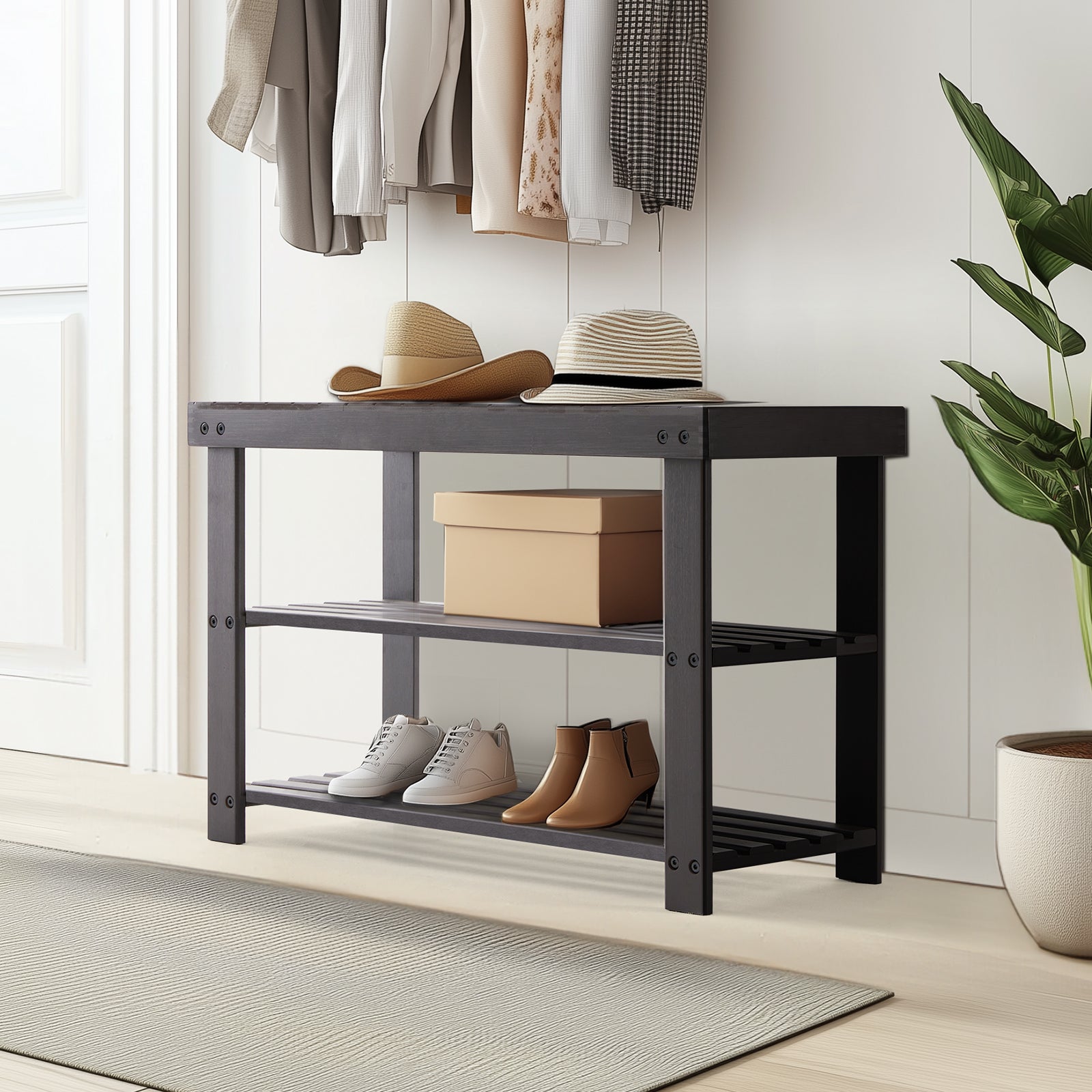 3 Tier Bamboo Shoe Rack Bench, Compact Storage Organizer, 286Lb Capacity, Suitable For Entryway Bedroom Living Room Balcony Brown Bamboo