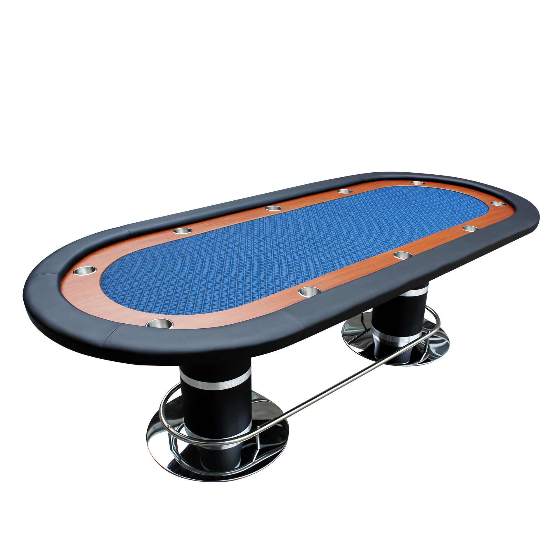 96" 10 Poker Table For 10 Players Casino Games With Speed Cloth Felt Pedestal Base Cup Holders Blue Blue Primary Living Space Modern Wood Stainless Steel