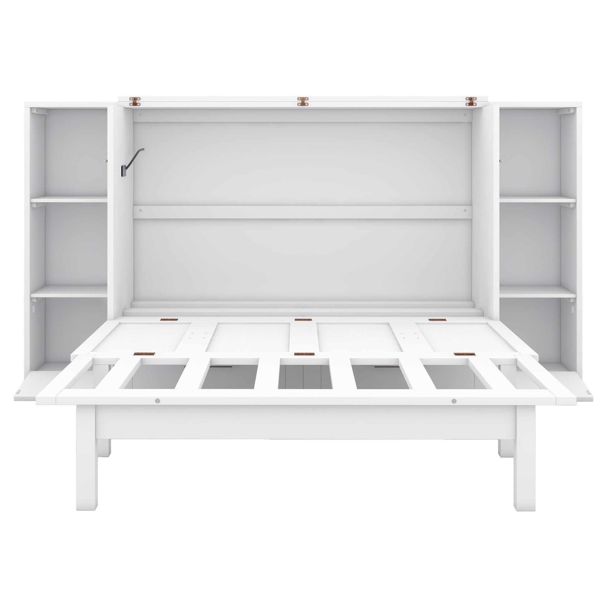 Full Size Murphy Bed With Shelves, Drawers And Usb Ports,White White Mdf Lvl