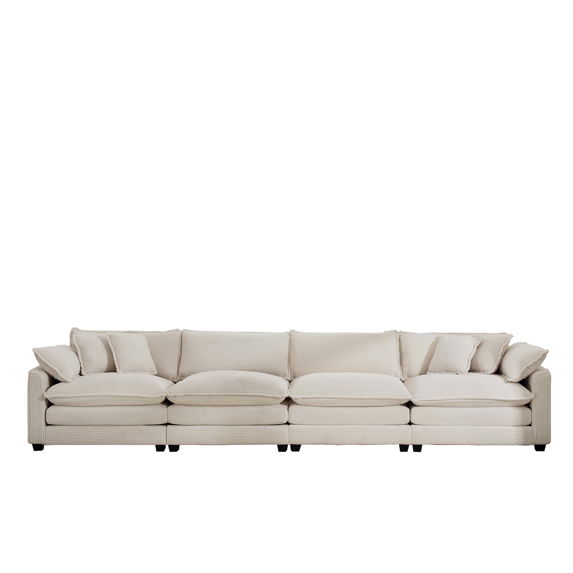 Modern Upholstered 4 Seater Fabric Sofa With Comfortable Back Cushions, Seat Cushions And Pillows, Light Beige Corduroy Sofa Beige Corduroy 4 Seat
