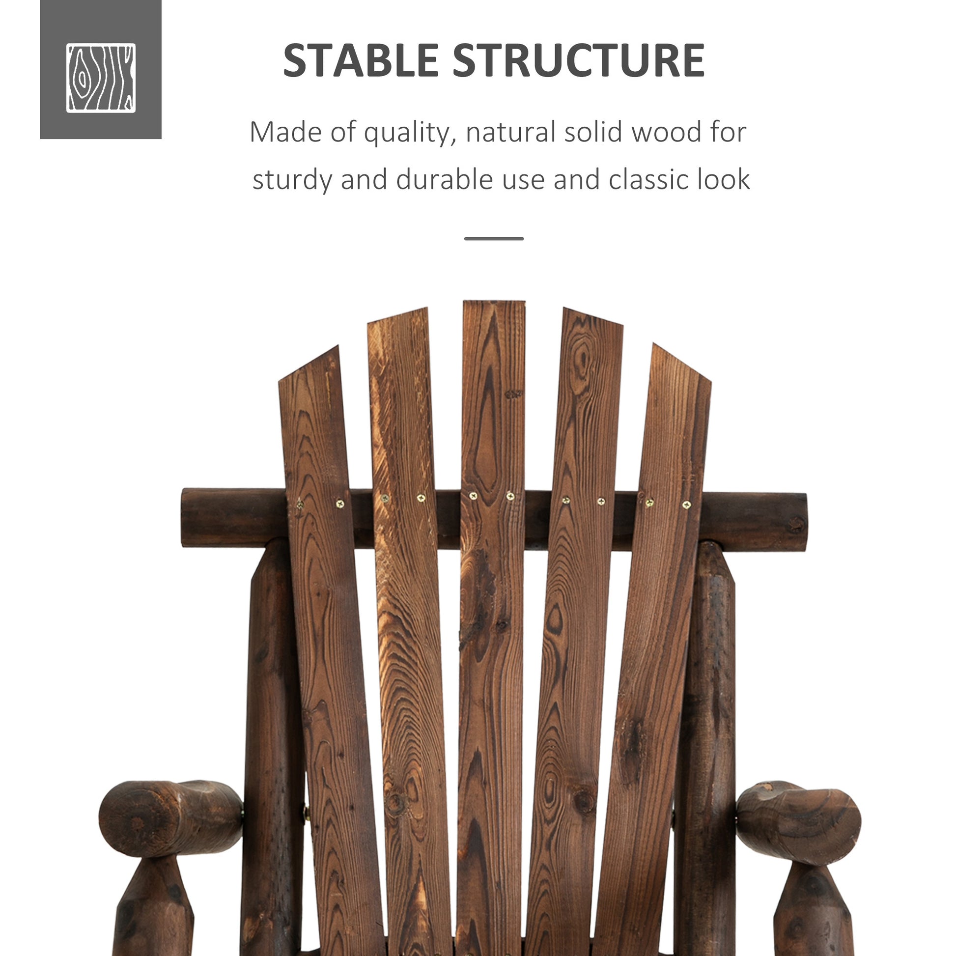 Outsunny Outdoor Wooden Rocking Chair, Single Person Adirondack Rocking Patio Chair With Rustic High Back, Slatted Seat And Backrest For Indoor, Backyard, Garden, Carbonized Brown Wood
