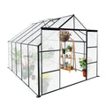 8X10Ft Double Door Polycarbonate Greenhouse Raised Base And Anchor Aluminum Heavy Duty Walk In Greenhouses For Outdoor Backyard In All Season,Black Black Aluminium