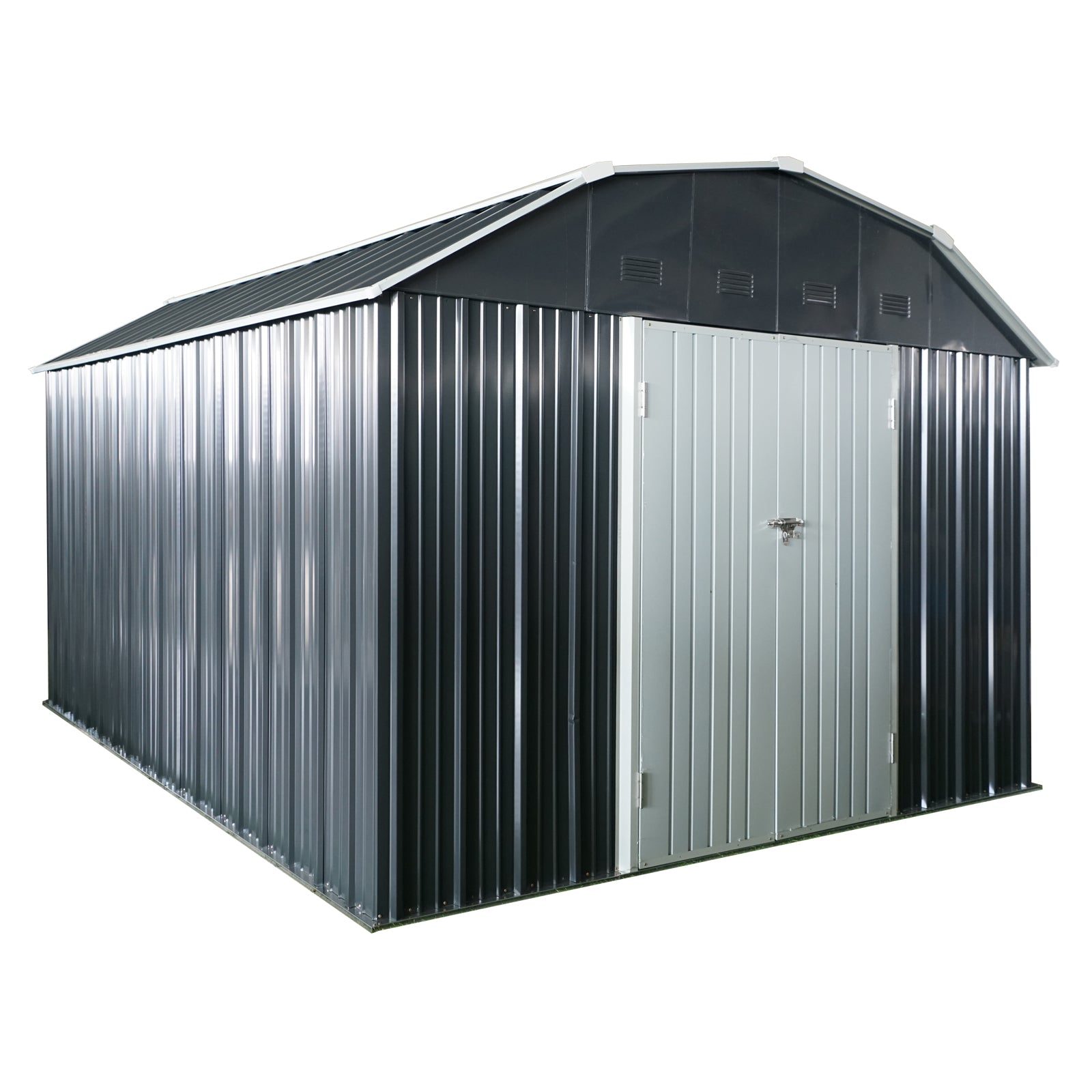 10 Ft X 12 Ft Outdoor Metal Storage Shed With Arch Roof With Lockable Doors For Backyard Garden Patio Lawn, Black Black Iron