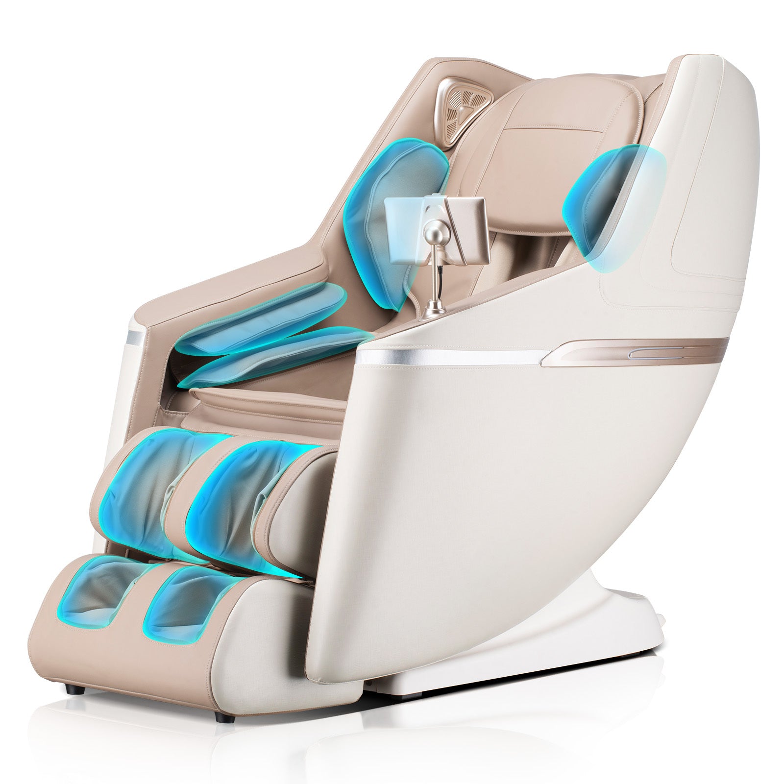 Bosscare Sl Zero Gravity Massage Full Body Chair With Voice Control Shiatsu Recline Beige Beige Gold Leather Leather