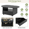 Flexible Cream Style Coffee Table With 2 Brake Wheels, Cloud Top Side Table With Drawer, Irregular Center Table With Large Storage For Living Room, Black, 39.37''X 23.6'' Black Particle Board