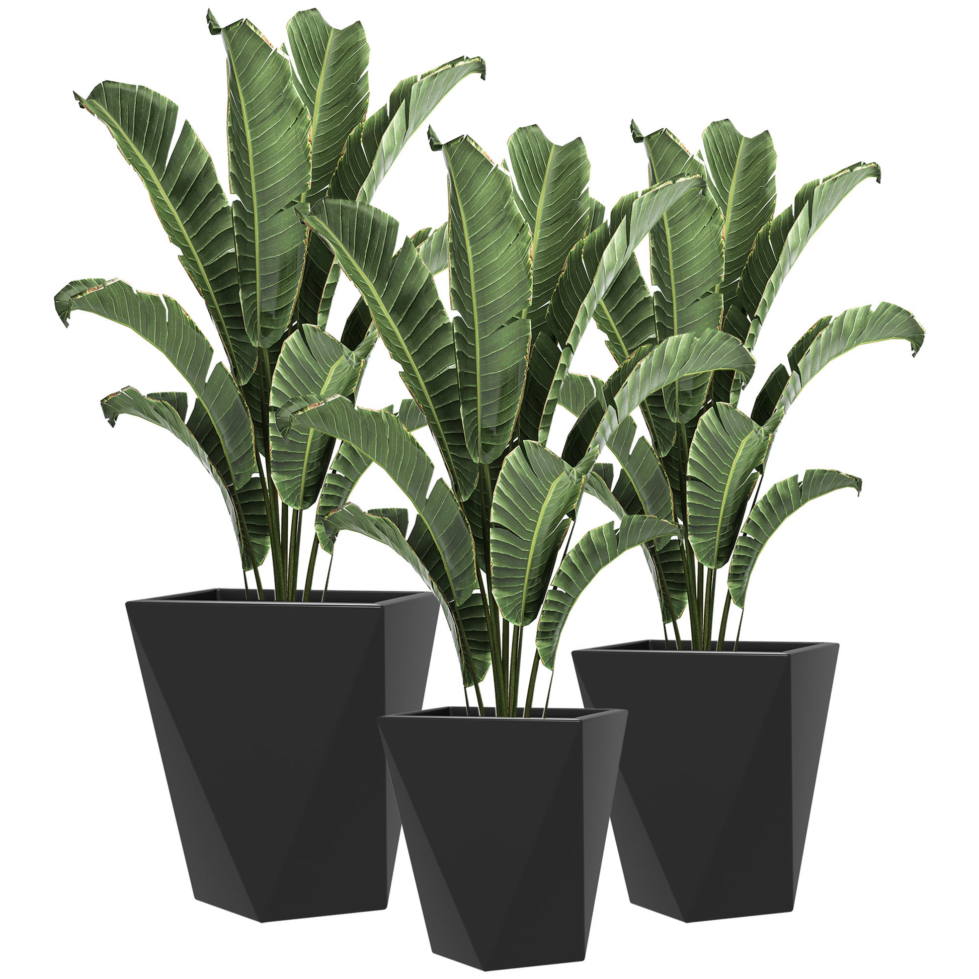 Outsunny Set Of 3 Tall Planters, 18", 15.25", 11.75", Mgo Indoor Outdoor Planters With Drainage Holes, Stackable Flower Pots For Garden, Patio, Balcony, Front Door, Black Black Magnesium Oxide