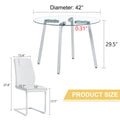 Table And Chair Set.A Modern Minimalist Style Round Clear Tempered Glass Table With Silver Metal Legs.Paried With 4 Chairs With Modern Pu Leather High Back Upholstered And C Tube Chrome Legs. Silver,White Seats 4 Glass Metal