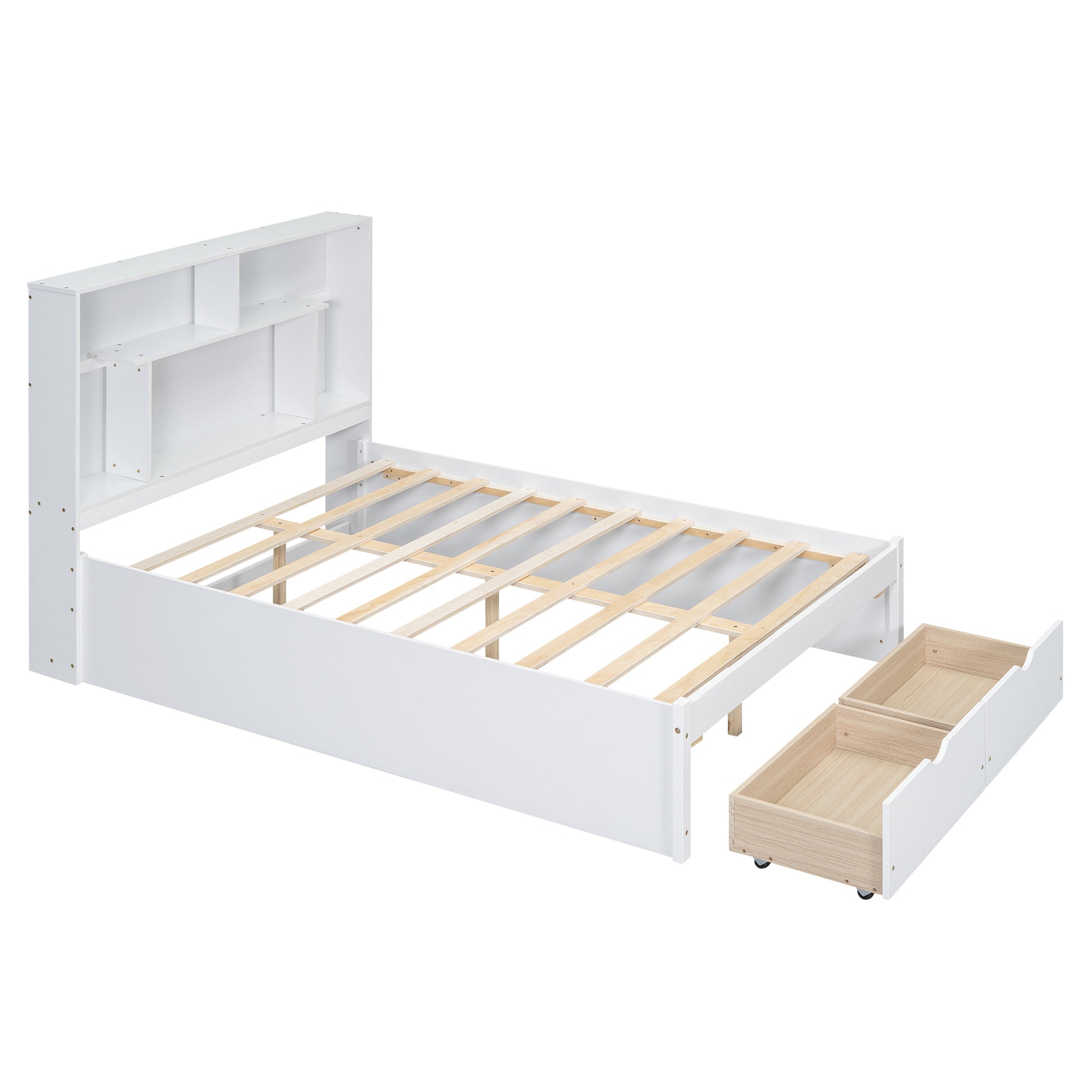 Full Size Platform Bed With Storage Headboard And 2 Drawers, White Box Spring Not Required Full White Wood Bedroom Bed Frame Solid Wood Mdf