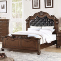 Gorgeous Traditional Antique Cherry 1Pc Queen Size Bed Tufted Faux Leather Headboard Wooden Bedframe Box Spring Required Queen Cherry,Walnut Wood Bedroom Classic,Luxury,Traditional Pine Bed Frame