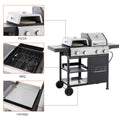 2 2 Multi Function Burner Gas Grill And Griddle Combo With Cover For Outdoor Cooking While Camping Or Tailgating Bbq,Frying,Pizza. Black And Silver Stainless Steel
