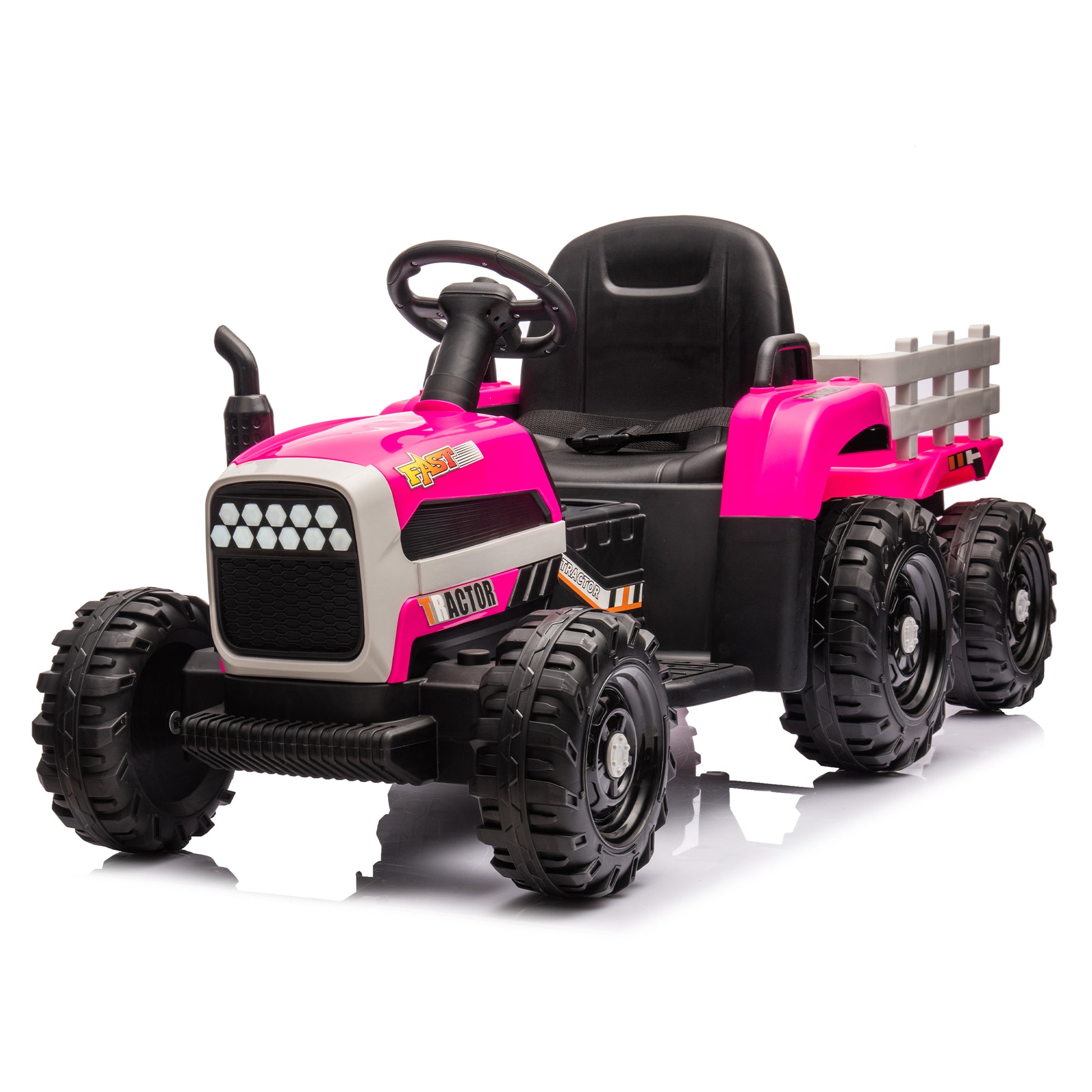 Ride On Tractor With Trailer,24V Battery Powered Electric Tractor Toy, 200W*2Motor 1.86 4.97Mph Remote Control,Electric Car For Kids,Three Speed Adjustable,Usb,Mp3 ,Bluetooth,Led Light, Safety Belt. Red 50 99 Lbs Polypropylene