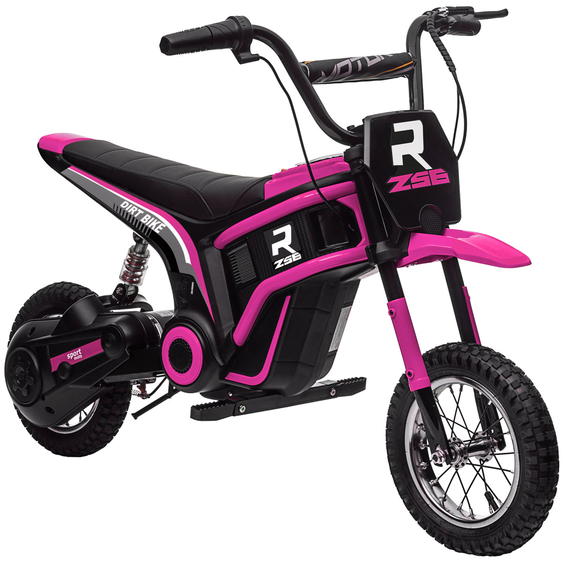 Aosom Electric Dirt Bike With Twist Grip Throttle, 24V 350W Off Road Electric Motorcycle, Up To 15 Mph With Brake, Music Horn, Rear Suspension For Ages 13 Years, Pink Pink Plastic