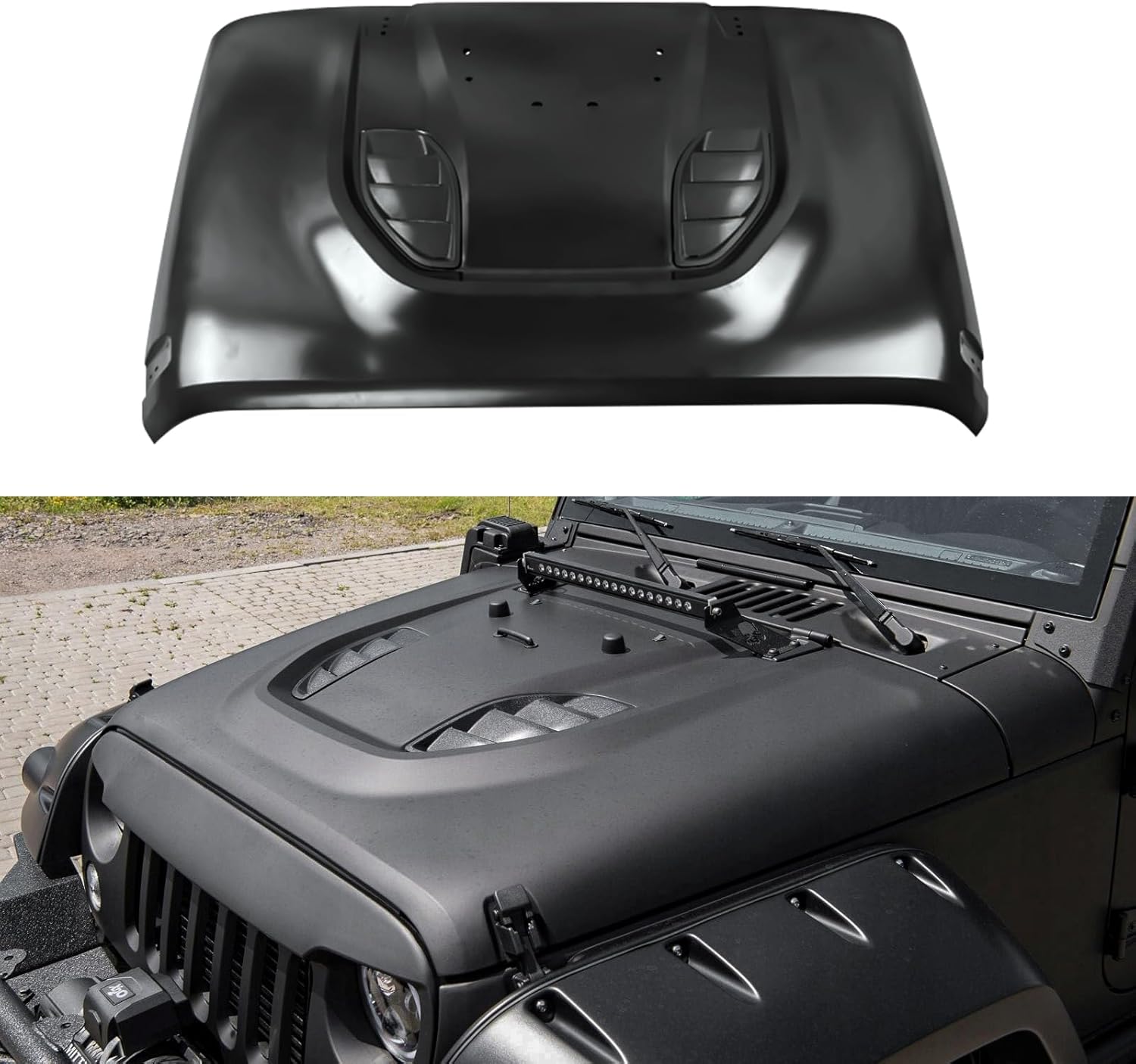 Vented Heat Dispersion Hood Compatible With Jeep Wrangler Jk Jku 2007 2017,10Th Anniversary Edition Metal Replacement Hoods Accessory Black Black Steel