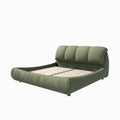 Queen Size Upholstered Platform Bed With Oversized Padded Backrest, Thickening Pinewooden Slats And Solid Wood Leg,Green Box Spring Not Required Queen Green Wood Pine Polyester Solid Wood