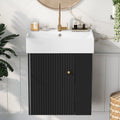 Video 21.6 Inch Modern Floating Bathroom Vanity With Ceramic Basin Perfect For Small Bathrooms, Right Side Storage Black Bathroom Ceramic Mdf