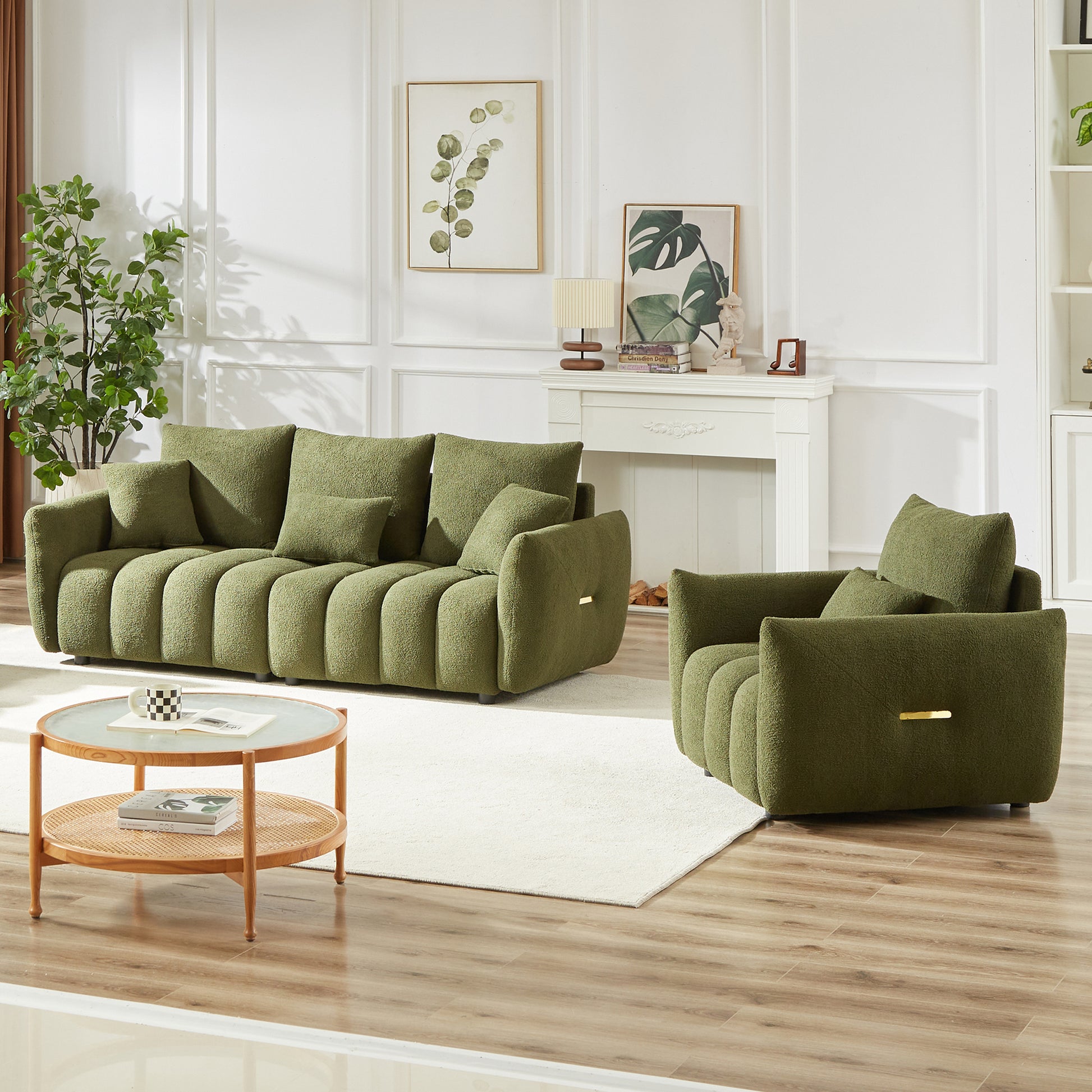 3 Seater 1 Seater Combo Sofa Modern Living Room Sofa, Teddy Sofa, Wooden Frame, 4 Cushions, Apartment Sofa Furniture Green Wood Primary Living Space Pine Foam Fabric 4 Seat