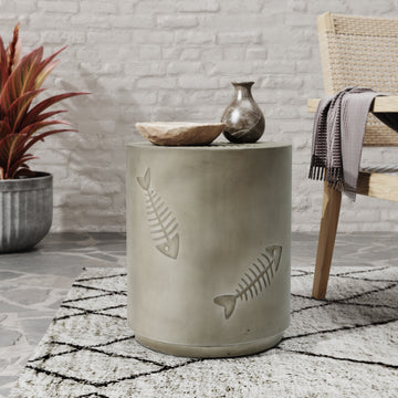 16'' Mgo Side Table Fish Pattern Grey Magnesium Oxide