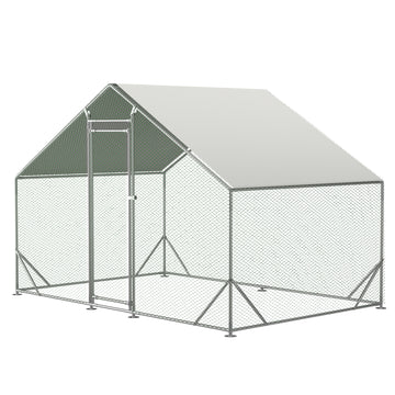 Large Metal Chicken Coop, Walk In Chicken Run,Galvanized Wire Poultry Chicken Hen Pen Cage, Rabbits Duck Cages With Waterproof And Anti Ultraviolet Cover For Outside 10' L X 6.6' W X 6.56' H Silver