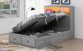 Wood Full Size Hydraulic Platform Bed With Storage Led Headboard, Charging Station And 2 Drawers, Gray Box Spring Not Required Full Gray Wood Bedroom Bed Frame Solid Wood Mdf