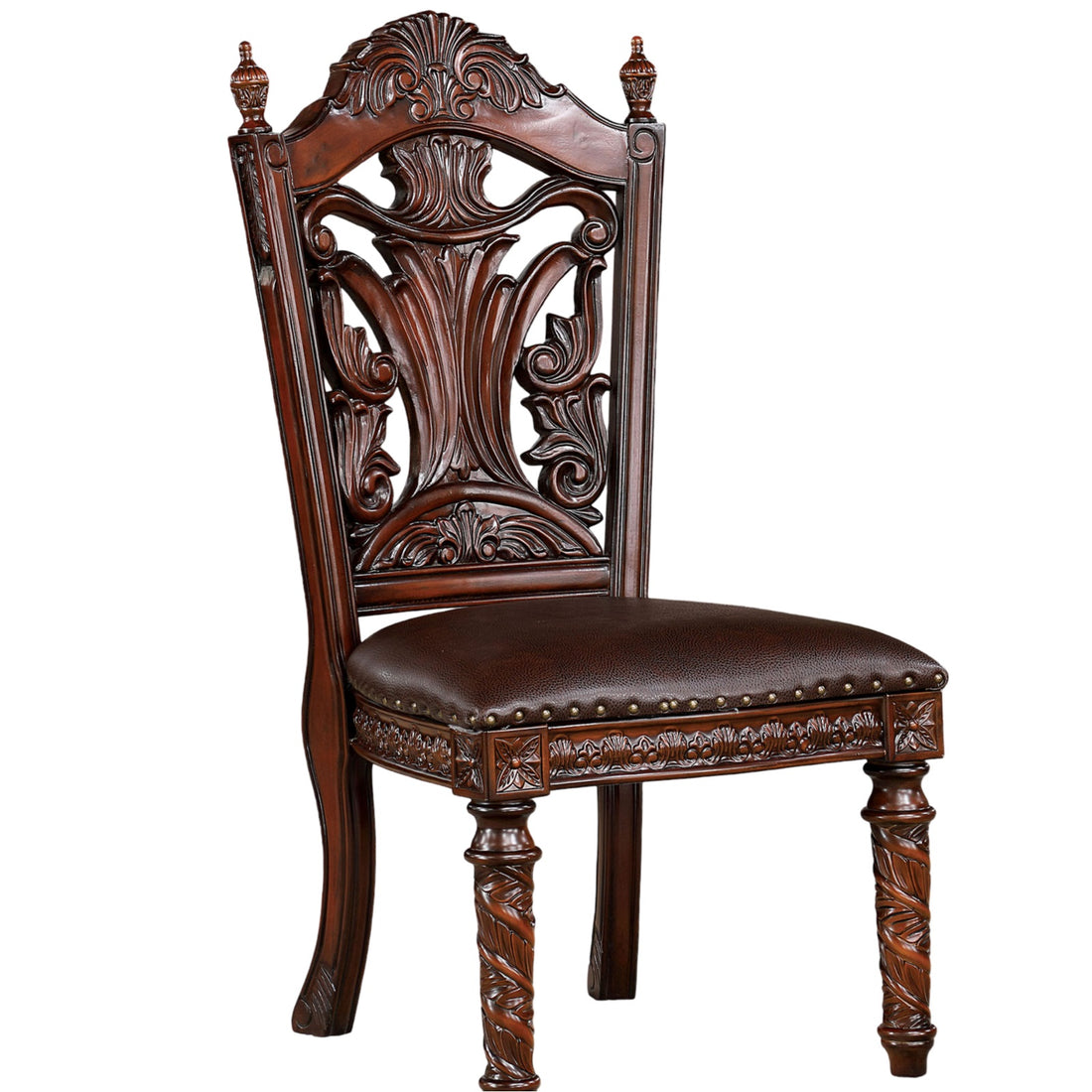 Traditional 2Pcs Side Chairs Brown Cherryseats Faux Wood Carved Details Formal Solid Wood Dining Room Furniture Brown,Dark Brown Brown Dining Room Luxury,Traditional,Vintage Dining Chairs Rubberwood