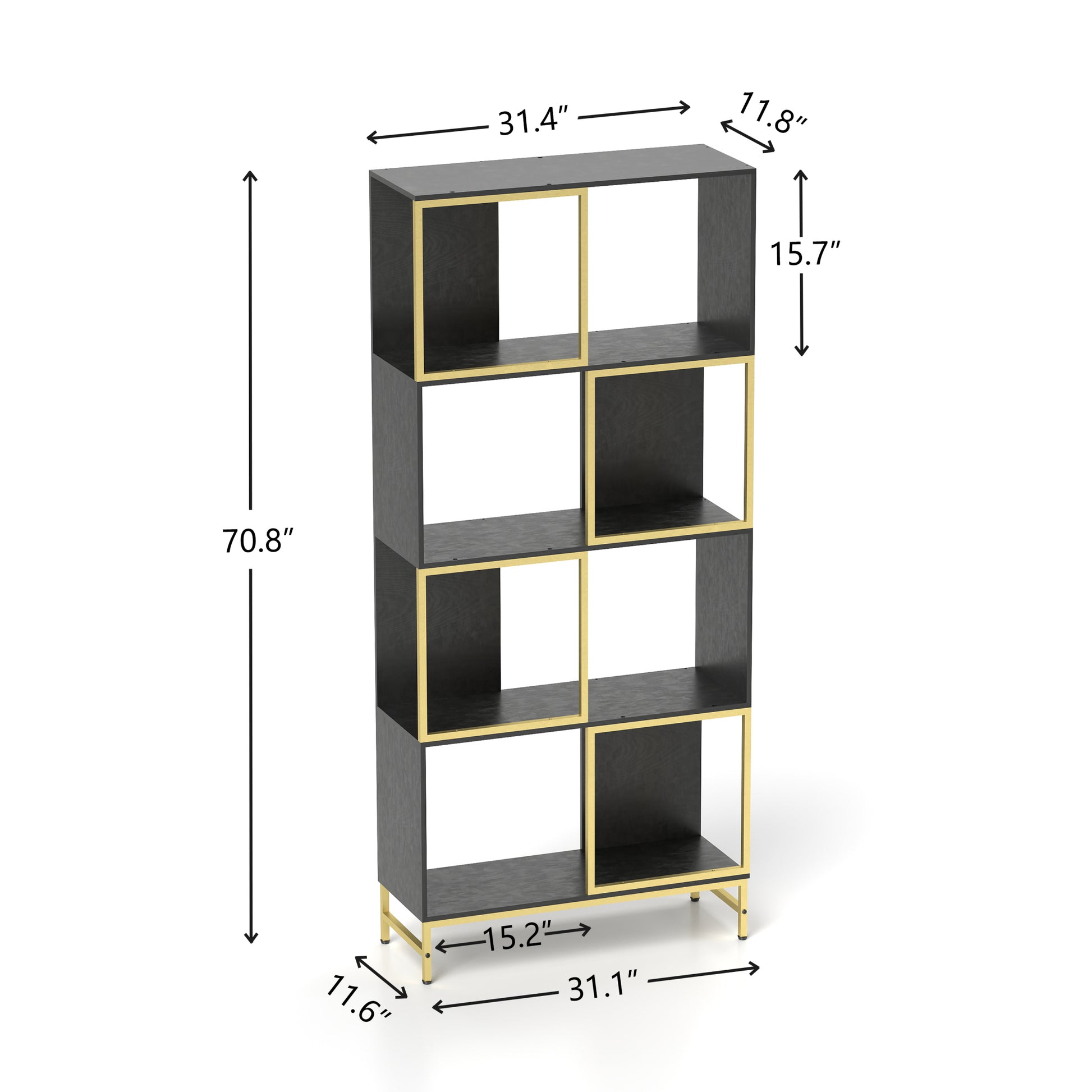 4 Tier Storage Shelves, Bookcase Display Storage Shelf Corner Shelf For Small Space, Living Room Black Gold Primary Living Space Metal,Particle Board