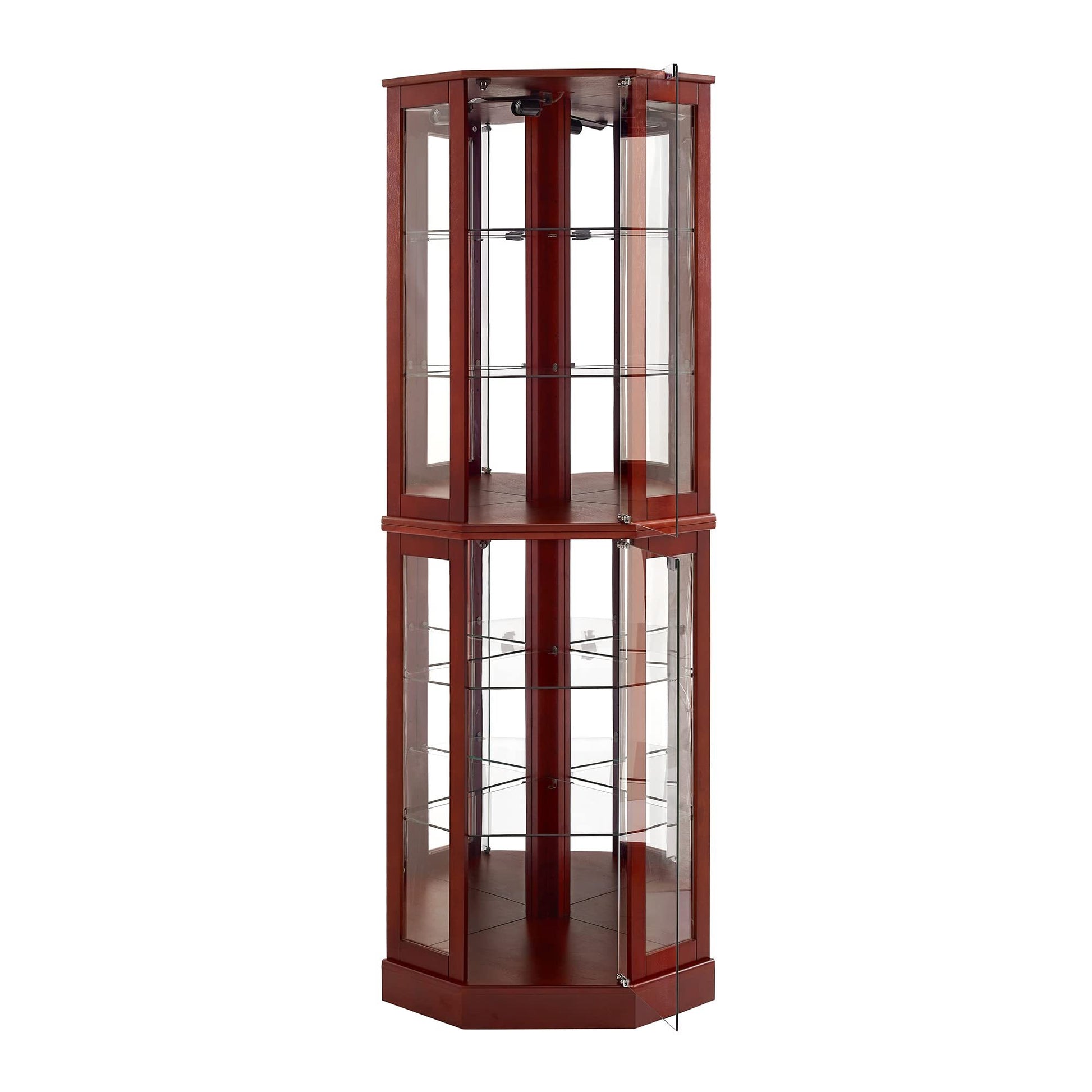 6 Shelf Corner Curio Display Cabinet With Lights, Mirrors And Adjustable Shelves, Cherry E26 Light Bulb Not Included Cherry Mdf