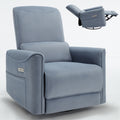 Blue Swivel And Rocker Power Recliner Chair, Heavy Duty Motion Mechanism With Usb And Type C Ports Blue Polyester Power Push Button Metal Primary Living Space Medium Firm Tight Back Heavy Duty American Design Pine Square Arms Fiber Foam And Polyester