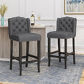 Vienna Contemporary Fabric Tufted Wingback 31 Inch Counter Stools, Set Of 2, Charcoal And Dark Brown Charcoal Fabric