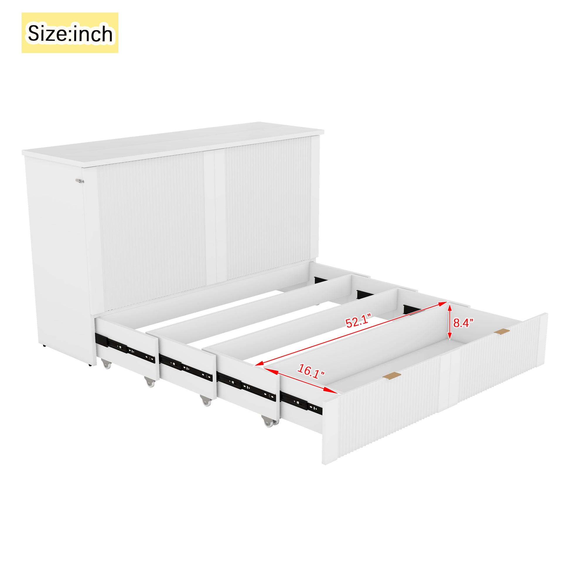 Queen Size Murphy Bed With Drawer And A Set Of Sockets & Usb Ports, Pulley Structure Design, White Queen White Plywood