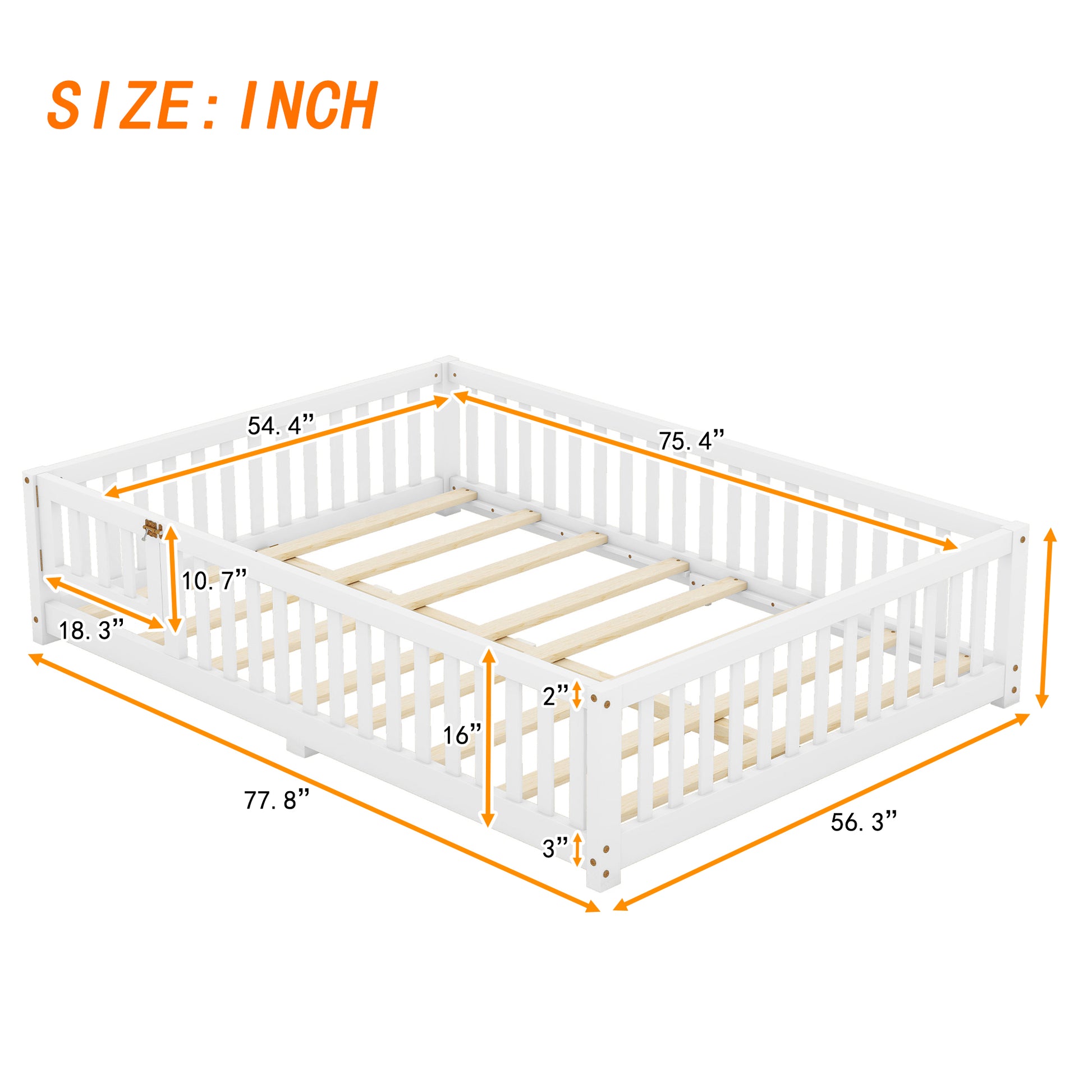 Full Size Bed Floor Bed With Safety Guardrails And Door For Kids, White Old Sku: W158090689 Full White Pine